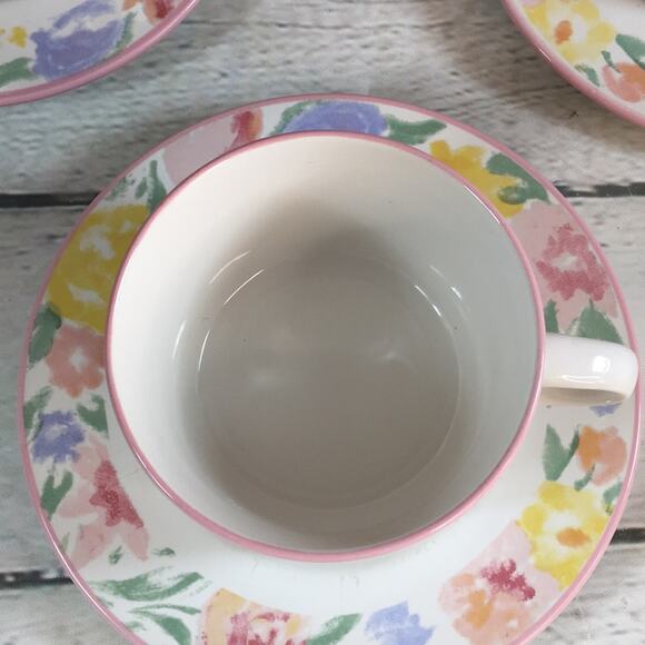 Set of 4 Vintage‎ Newcor Monet's Garden Flat Tea/Coffee Cups and Saucers - Picture 5 of 11